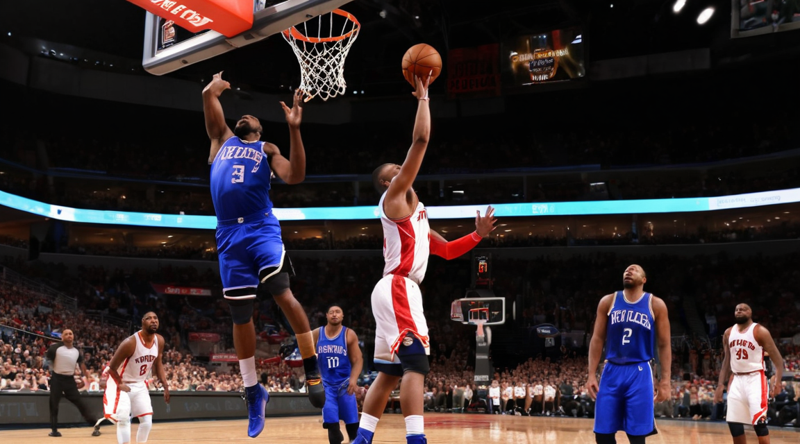 NBA篮球比赛球员外线出手投篮瞬间